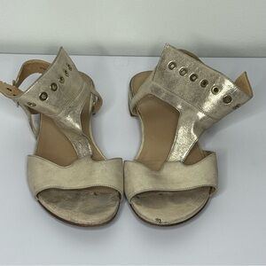 Stuart Weitzman Gold Metallic Sandals with Ankle Strap Size 8.5M